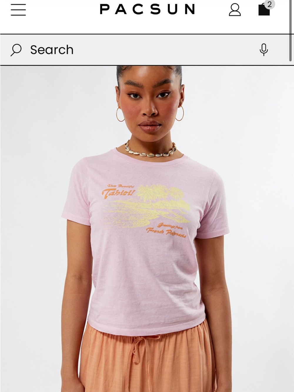 PacSun Light Pink Tee with Yellow Graphic - Short Sleeve